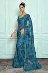 Buy_Nazaakat by Samara Singh_Blue Saree Chiffon Printed Prism Pattern Sequin Embroidered_at_Aza_Fashions