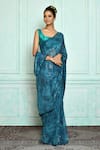 Nazaakat by Samara Singh_Blue Saree Chiffon Printed Prism Pattern Sequin Embroidered_Online_at_Aza_Fashions
