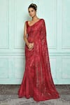 Buy_Nazaakat by Samara Singh_Red Saree Chiffon Printed Prism Pattern Sequin Embroidered_at_Aza_Fashions