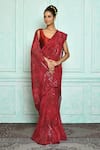 Nazaakat by Samara Singh_Red Saree Chiffon Printed Prism Pattern Sequin Embroidered_Online_at_Aza_Fashions