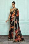 Buy_Nazaakat by Samara Singh_Black Saree Georgette Printed Floral Pattern _at_Aza_Fashions