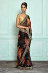 Nazaakat by Samara Singh_Black Saree Georgette Printed Floral Pattern _Online_at_Aza_Fashions