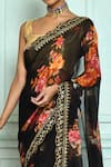 Buy_Nazaakat by Samara Singh_Black Saree Georgette Printed Floral Pattern _Online_at_Aza_Fashions