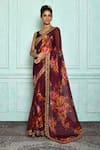 Buy_Nazaakat by Samara Singh_Wine Saree: Georgette Printed Floral Pattern For Women_at_Aza_Fashions