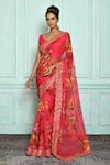 Buy_Samyukta Singhania_Pink Saree Georgette Printed Floral Pattern Botanical _at_Aza_Fashions