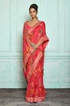 Samyukta Singhania_Pink Saree Georgette Printed Floral Pattern Botanical _Online_at_Aza_Fashions