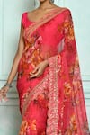 Buy_Samyukta Singhania_Pink Saree Georgette Printed Floral Pattern Botanical _Online_at_Aza_Fashions