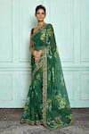 Buy_Nazaakat by Samara Singh_Green Saree Georgette Printed Floral Pattern _at_Aza_Fashions