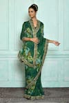 Nazaakat by Samara Singh_Green Saree Georgette Printed Floral Pattern _Online_at_Aza_Fashions