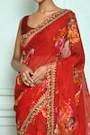 Buy_Nazaakat by Samara Singh_Red Saree Georgette Printed Floral Pattern Botanical_Online_at_Aza_Fashions