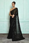 Buy_Nazaakat by Samara Singh_Black Saree: Georgette Embroidered Sequins Checkered For Women_at_Aza_Fashions