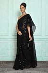 Nazaakat by Samara Singh_Black Saree: Georgette Embroidered Sequins Checkered For Women_Online_at_Aza_Fashions