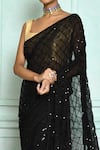 Buy_Nazaakat by Samara Singh_Black Saree: Georgette Embroidered Sequins Checkered For Women_Online_at_Aza_Fashions