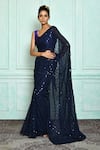 Khwaab by Sanjana Lakhani_Blue Saree Georgette Embroidered Sequin  _Online_at_Aza_Fashions