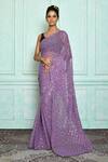 Buy_Nazaakat by Samara Singh_Purple Saree Georgette Embroidered Sequins Checkered _at_Aza_Fashions