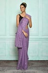 Shop_Nazaakat by Samara Singh_Purple Saree: Georgette Embroidered Sequins Checkered For Women_at_Aza_Fashions