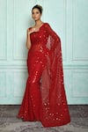 Buy_Nazaakat by Samara Singh_Red Saree: Georgette Embroidered Sequins Checkered For Women_at_Aza_Fashions