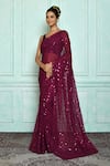 Buy_Nazaakat by Samara Singh_Wine Saree: Georgette Embroidered Sequins For Women_at_Aza_Fashions