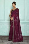 Buy_Nazaakat by Samara Singh_Wine Saree: Georgette Embroidered Sequin For Women_at_Aza_Fashions