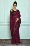 Nazaakat by Samara Singh_Wine Saree: Georgette Embroidered Sequin For Women_Online_at_Aza_Fashions