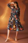 Buy_Pozruh by Aiman_Black Hemp And Cotton Blend Printed Floral V Neck Juno Midi Dress  _at_Aza_Fashions
