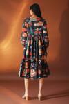 Shop_Pozruh by Aiman_Black Hemp And Cotton Blend Printed Floral V Neck Juno Midi Dress  _at_Aza_Fashions