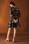 Shop_POZRUH_Black Hemp And Cotton Blend Floral Round Juno Print Dress_at_Aza_Fashions