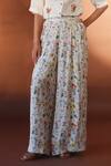 Shop_Pozruh by Aiman_White Hemp Luna Floral Print Flared Pant_Online_at_Aza_Fashions