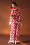 Shop_POZRUH_Red Pure Mulberry Silk Floral, Checks V Neck Orion Printed Kaftan Top_at_Aza_Fashions