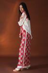 Buy_POZRUH_Red Pure Mulberry Silk Floral, Checks Janus Printed Trouser_Online_at_Aza_Fashions