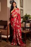 Buy_DILNAZ_Red 80g Georgette Embroidered Floral Pattern Parsi Gara Saree  _at_Aza_Fashions