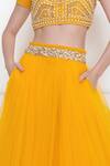 Shop_DILNAZ_Yellow Net And Viscose Georgette Hand Embellished Waistband Poofy Skirt  _at_Aza_Fashions