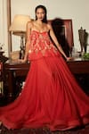 Buy_DILNAZ_Red Net And Viscose Georgette Hand Embellished Waistband Poofy Skirt _at_Aza_Fashions