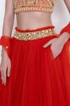 Shop_DILNAZ_Red Net And Viscose Georgette Hand Embellished Waistband Poofy Skirt _at_Aza_Fashions