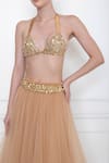 Shop_DILNAZ_Gold Net And Viscose Georgette Hand Embellished Waistband Poofy Skirt  _at_Aza_Fashions