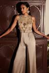 Dilnaz_Grey Net / Polyester And Pure Silk Hand Bodice Jumpsuit  _Online_at_Aza_Fashions