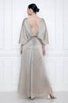 DILNAZ_Grey Pure Silk And Polyester Solid Grecian Draped Gown  _Online_at_Aza_Fashions