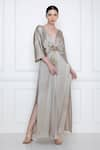 Buy_DILNAZ_Grey Pure Silk And Polyester Solid Grecian Draped Gown  _Online_at_Aza_Fashions