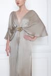 Shop_DILNAZ_Grey Pure Silk And Polyester Solid Grecian Draped Gown  _at_Aza_Fashions