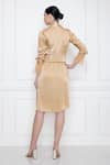 DILNAZ_Gold Pure Silk Satin Hand Embellished Feathers Draped Shirt Dress  _Online_at_Aza_Fashions