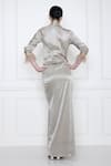 DILNAZ_Grey Cotton Satin Stretch Gajji Hand Embellished Draped Shirt Gown  _Online_at_Aza_Fashions