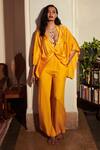 Buy Dilnaz Yellow Cotton Satin Plunge V Neck Twist Kaftan Top at Aza Fashions Buy_Dilnaz_Yellow Cotton Satin Plunge V Neck Twist Kaftan Top_at_Aza_Fashions
