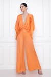 Buy_DILNAZ_Orange Cotton Satin Solid Plunge V Neck Jumpsuit  _Online_at_Aza_Fashions