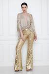 Buy_DILNAZ_Gold Power Net Hand Embellished Sequins Disco Trouser  _Online_at_Aza_Fashions