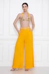 Buy_DILNAZ_Yellow Soft Linen Hand Embellished Pearls Waistband Trouser  _at_Aza_Fashions