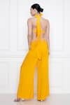 DILNAZ_Yellow Soft Linen Hand Embellished Pearls Waistband Trouser  _Online_at_Aza_Fashions