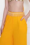 Shop_DILNAZ_Yellow Soft Linen Hand Embellished Pearls Waistband Trouser  _at_Aza_Fashions