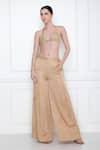 Buy_DILNAZ_Gold Satin Linen Hand Embellished Beads Flared Trouser  _Online_at_Aza_Fashions