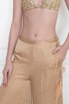 Shop_DILNAZ_Gold Satin Linen Hand Embellished Beads Flared Trouser  _at_Aza_Fashions