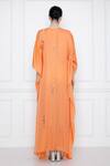 Dilnaz_Orange Cotton Satin Mirror, Pearls Plunge V Neck Embellished Kaftan _Online_at_Aza_Fashions